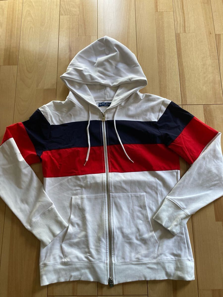 ☆USED☆RetoroEngineレトロエンジン ダブルジッパーパーカー メンズ Mサイズ ホワイト ネイビー レッド ボーダー柄 拍卖