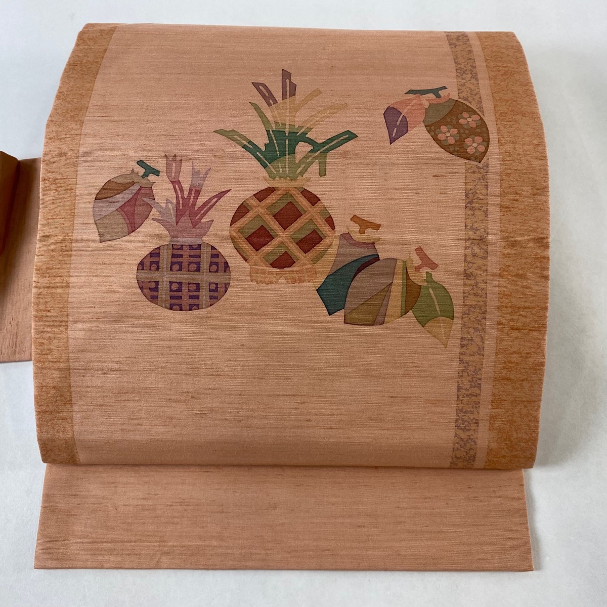 【在庫一掃】 名古屋帯 美品 秀品 紬地 生り物 サーモンピンク 正絹 【中古】拍卖