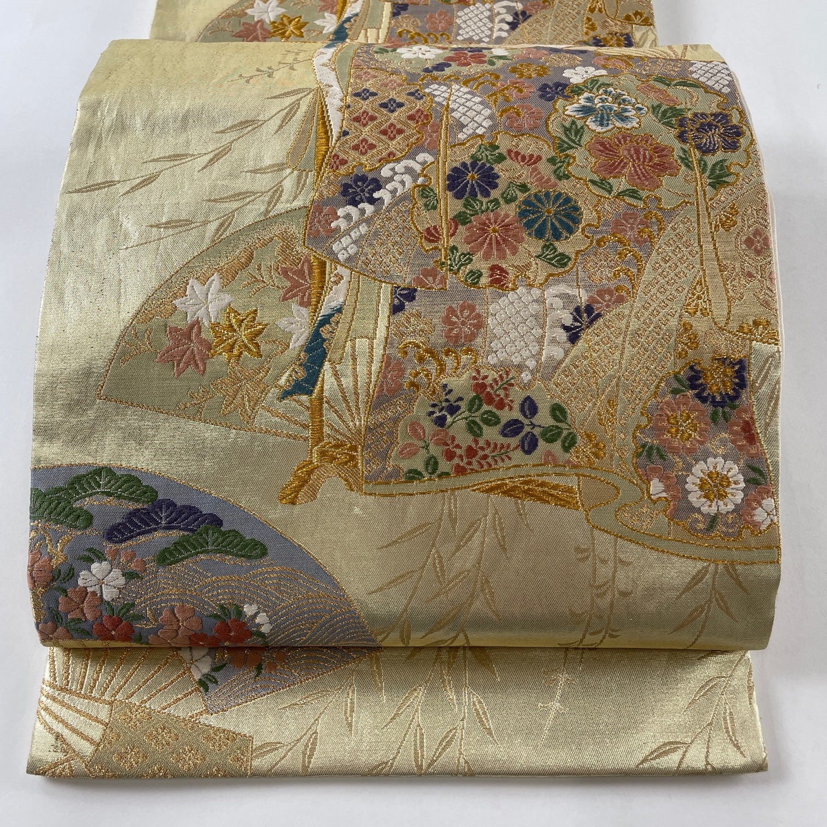 【在庫一掃】 袋帯 美品 秀品 扇 几帳 箔 金糸 金色 六通 正絹 【中古】拍卖