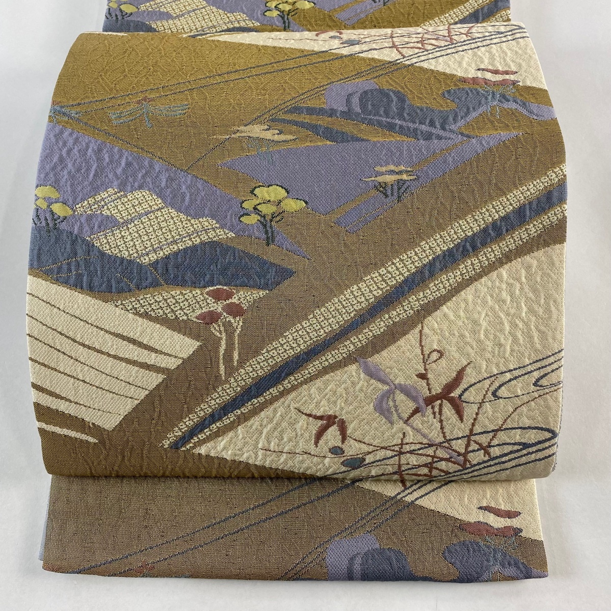 袋帯 美品 秀品 葉柄 流水 箔 灰茶 六通 正絹 【中古】拍卖