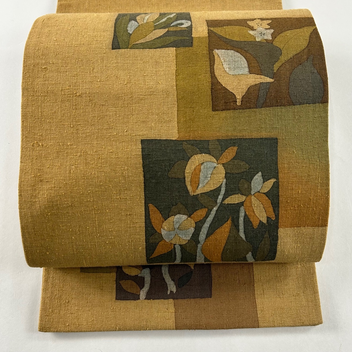 【在庫一掃】 袋帯 美品 秀品 落款 オレンジ お太鼓柄 正絹 【中古】拍卖