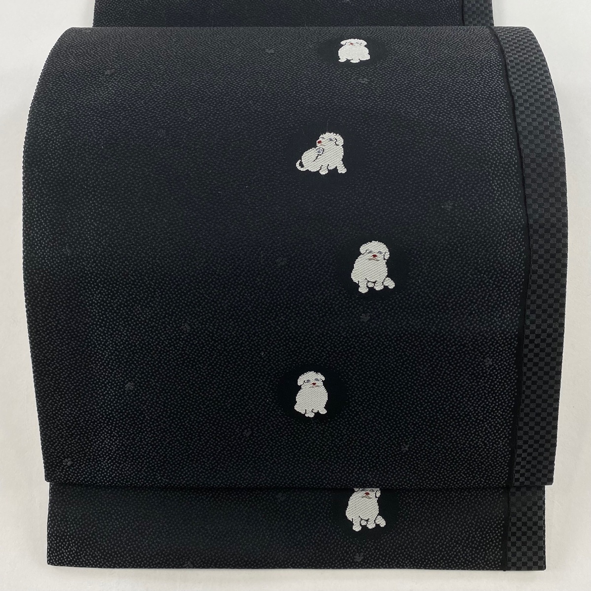 【在庫一掃】 袋帯 美品 逸品 犬 市松 黒灰 六通 正絹 【中古】拍卖