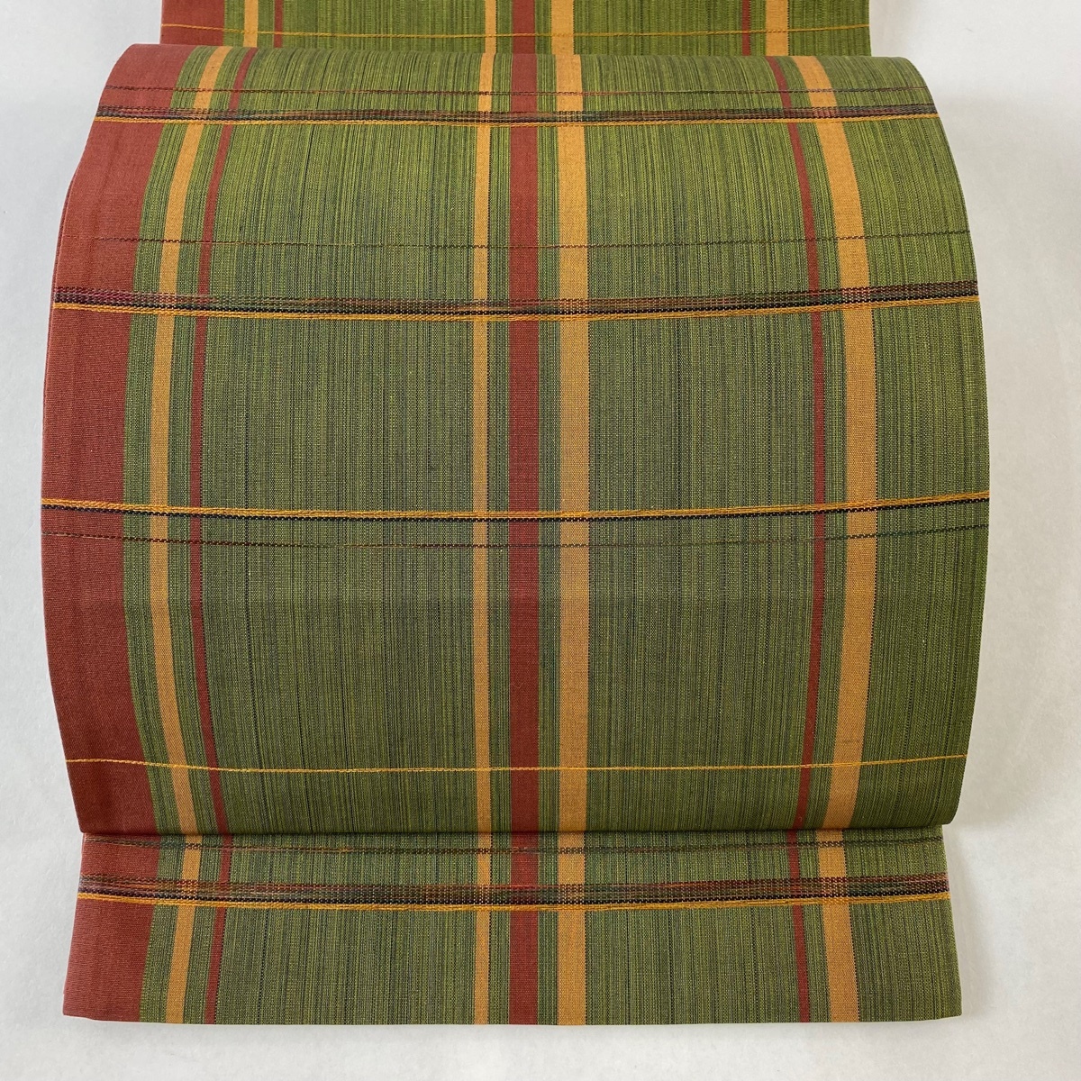 【在庫一掃】 袋帯 美品 秀品 格子 緑 六通 正絹 【中古】拍卖