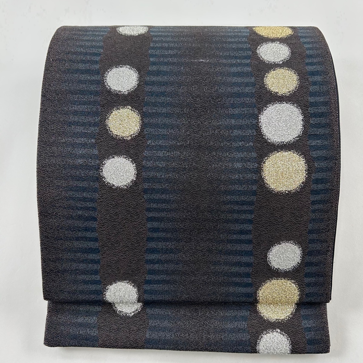 袋帯 名品 丸文 縞 箔 濃紫 六通 正絹 【中古】拍卖