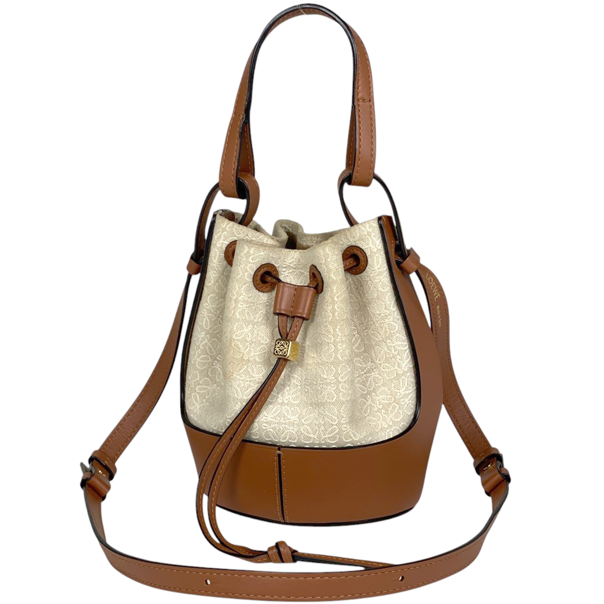 ロエベ LOEWE アナグラム バルーンバッグ ミニ 斜め掛け ポシェット ショルダーバッグ キャンバス ベージュ ブラウン レディース 【中古】拍卖