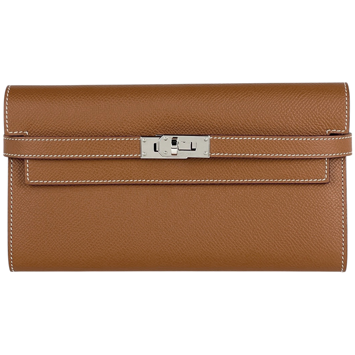 エルメス HERMES ケリーウォレット ロング 二つ折り 長財布 ヴォーエプソン ゴールド B レディース 【中古】拍卖