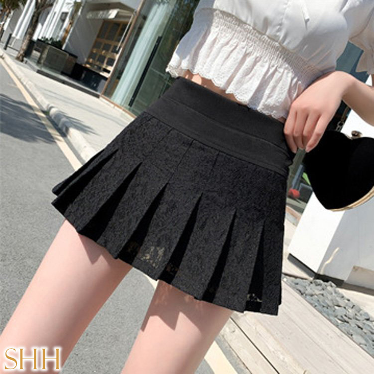 ミニスカート レース プリーツ 黒色 Lサイズ スカパン マイクロミニ拍卖