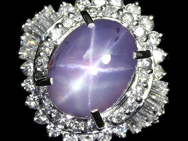 1RM10834SS【売り切り】新品【RK宝石】極上非加熱バイオレットスターサファイア 特大7.284ct 極上ダイヤモンド 0.83ct Pt900 超高級リング拍卖