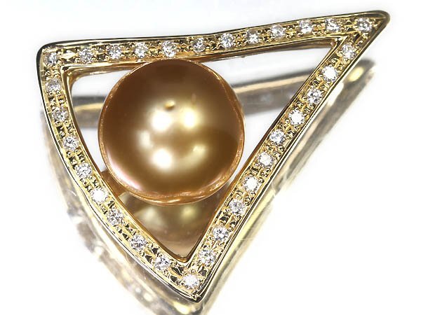 7KO14122S【売り切り】新品【RK宝石】≪Pearl≫ ゴールデンパール 大粒 約11.3mm珠 極上ダイヤモンド K18 高級ペンダントヘッド 白蝶真珠拍卖