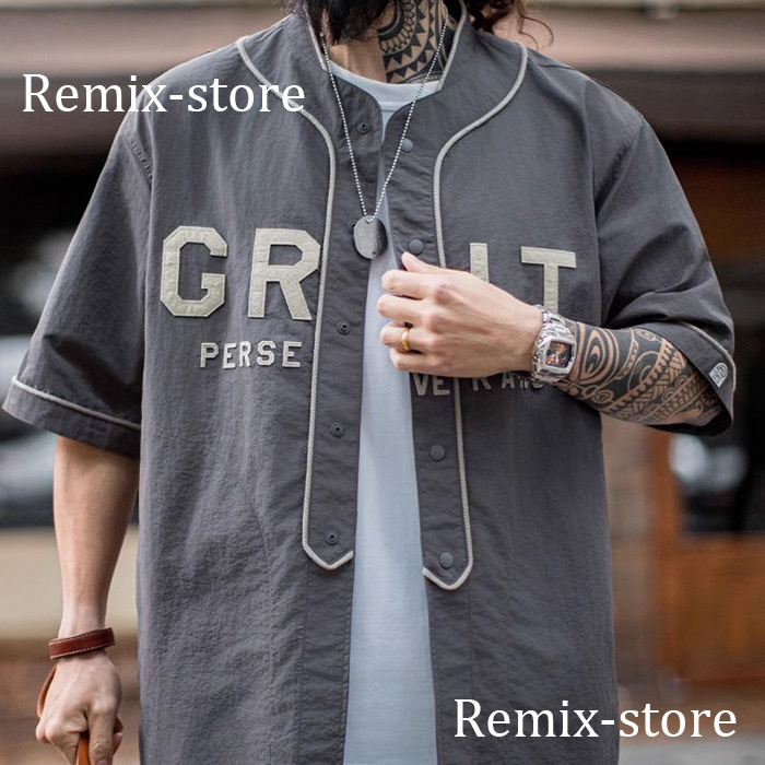 ★SUMMER madden アメリカン GRIT ルーズ ベースボールシャツ カットソー S〜2XL レトロ ヴィンテージ オーバーサイズ ロゴ 刺繍 ★520拍卖