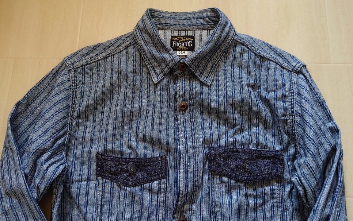 ★一期一会 極美品!:EightG エイトジー ストライプ柄シャツ サイズ38 日本製 ★拍卖
