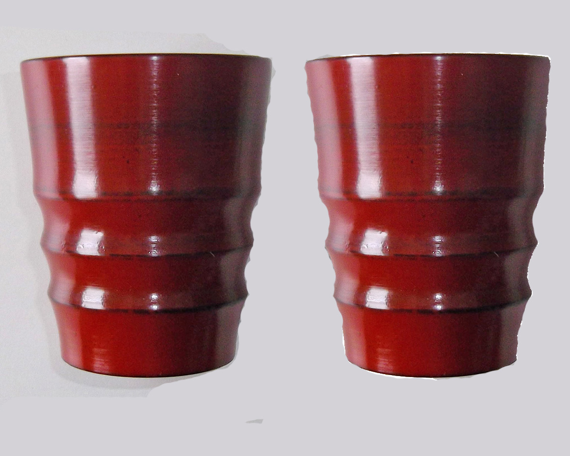 木製うるし塗★三筋湯のみ・茶飲み・ぐいみ・焼酎カップ・フリーカップ☆根来♪2客拍卖