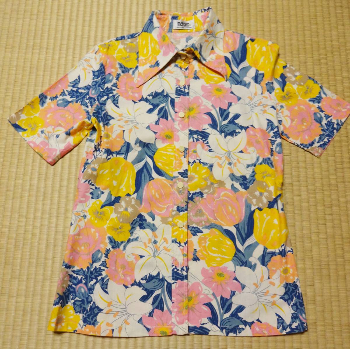 古い細身花柄半袖シャツ11サイズ、mercierレナウン製拍卖
