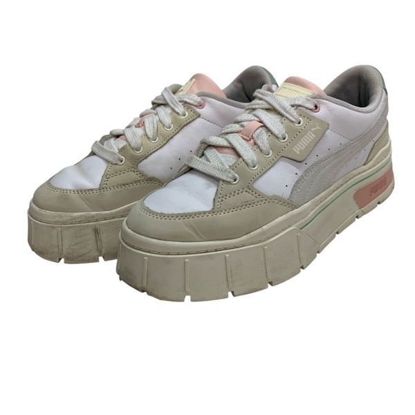 K298 PUMA プーマ レディース 厚底スニーカー US8.5 25cm ホワイト ピンク拍卖