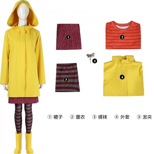 xd1723工場直販 高品質 実物撮影 コララインとボタンの魔女 コラライン レインコート コスプレ衣装拍卖