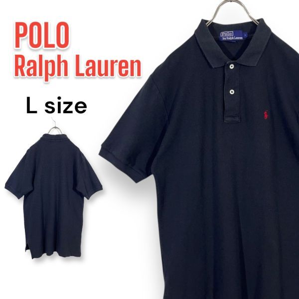 POLO RALPH LAUREN ポロラルフローレン 半袖ポロシャツ 黒 ブラック Lサイズ ホース刺繍 定番拍卖