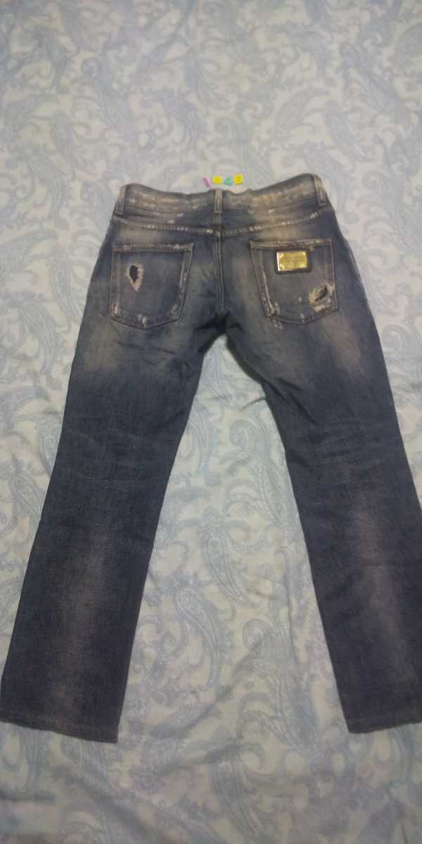 1646!ドルチェ&ガッバーナ錆加工ロゴプレートつきクラッシュ加工 デニム パンツ 伊 ミラノジャパンベルトループ付北青山拍卖