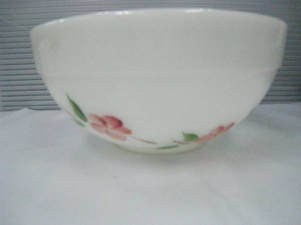 FireKing ファイヤーキング フラワーペイントミキシングボウル ホワイト 白 直径約20cm拍卖