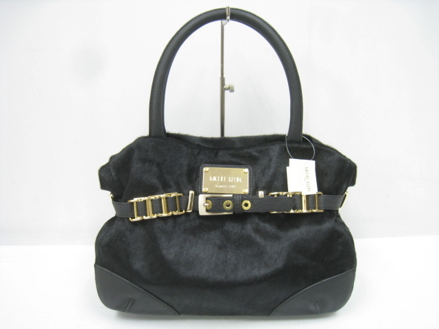 新品 MICHEL KLEIN ミッシェルクラン ハラコ×レザー ハンドバッグ 馬毛皮 馬毛 牛革 ブラック 黒拍卖