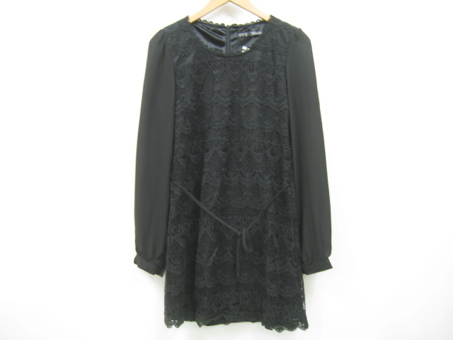 ZARA ザラ Y from Js レース切替 シフォン袖 ワンピース ブラック 黒 USA Lサイズ拍卖