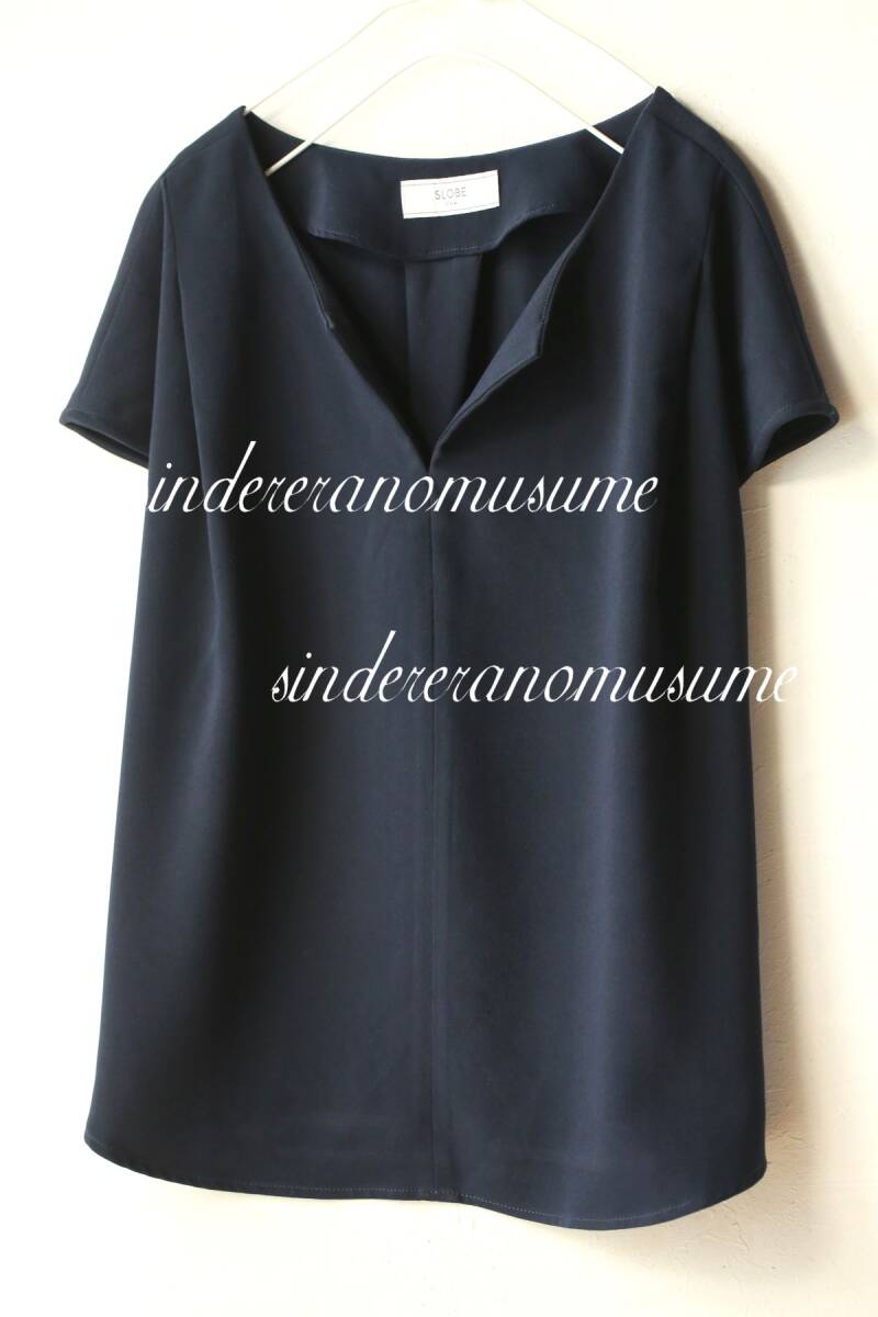 ★スローブイエナ 濃紺半袖ブラウスML フレンチスリーブ透けないプルオーバー★拍卖