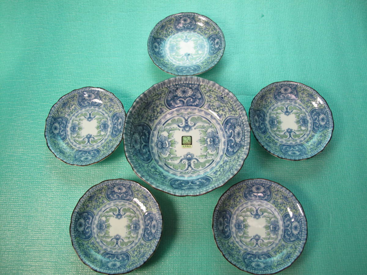 <未使用> 大皿1枚、 小皿 5枚 双峰 花柄 昭和レトロ拍卖