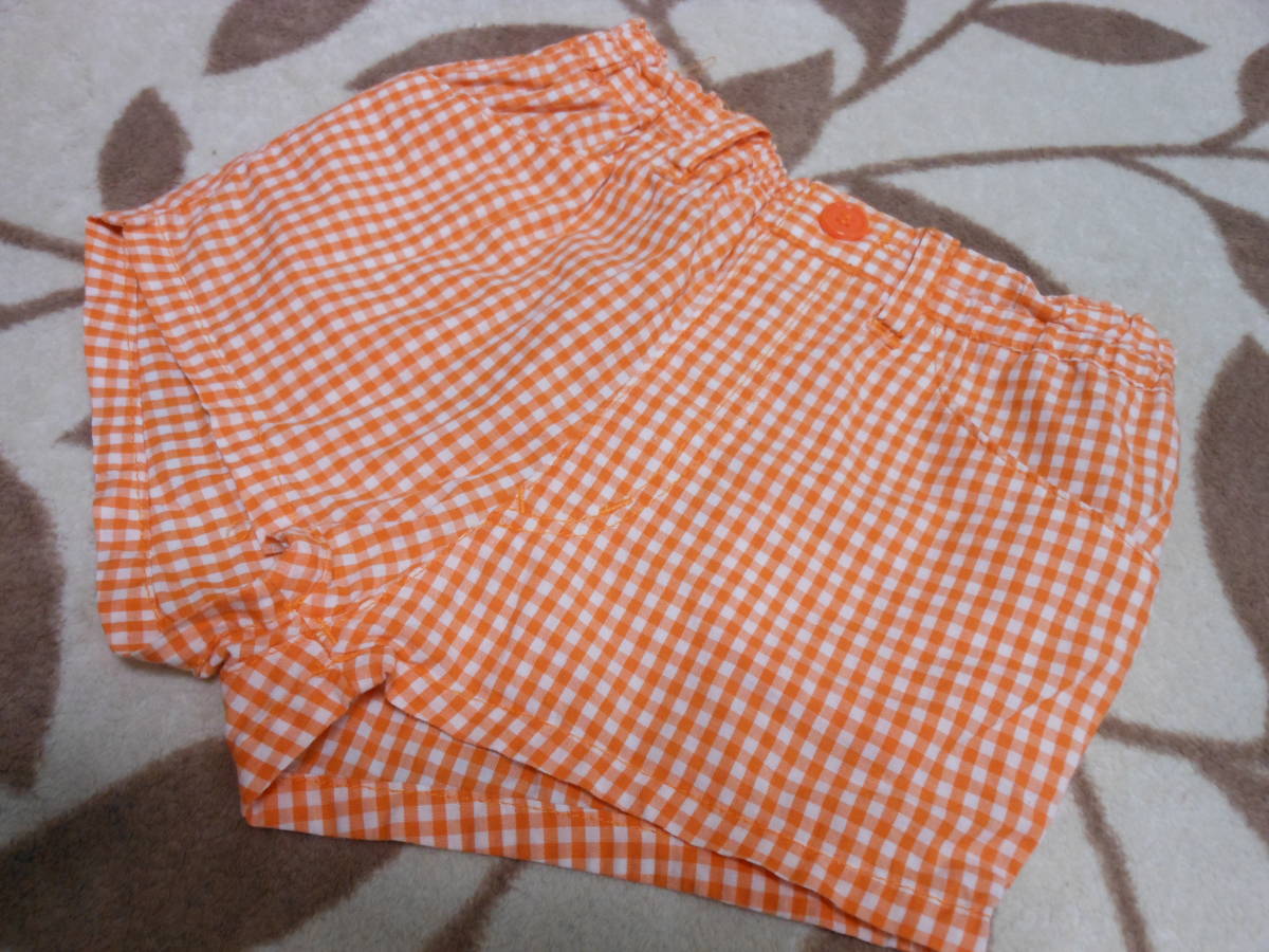 ♪89 100㎝ べべ 半ズボン オレンジチェック拍卖
