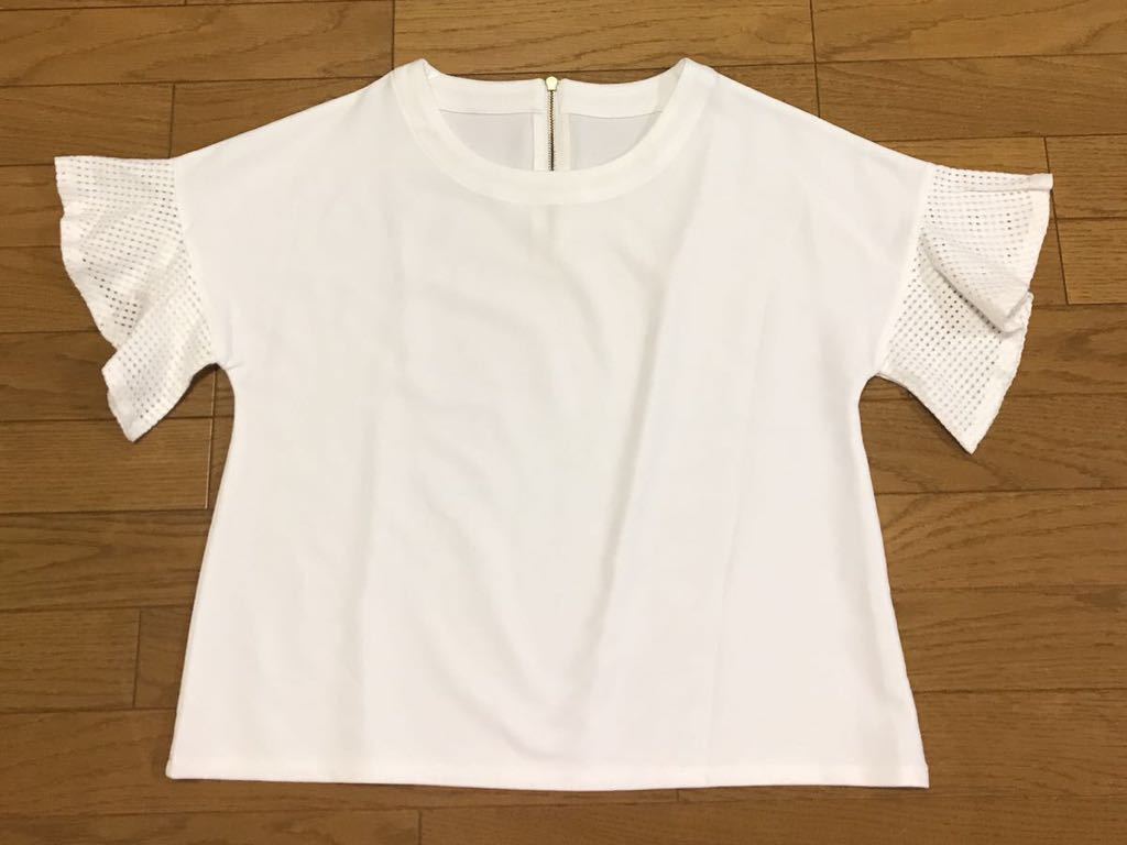 未使用■ホワイト フリル袖 カットソー プルオーバー 半袖カットソー拍卖
