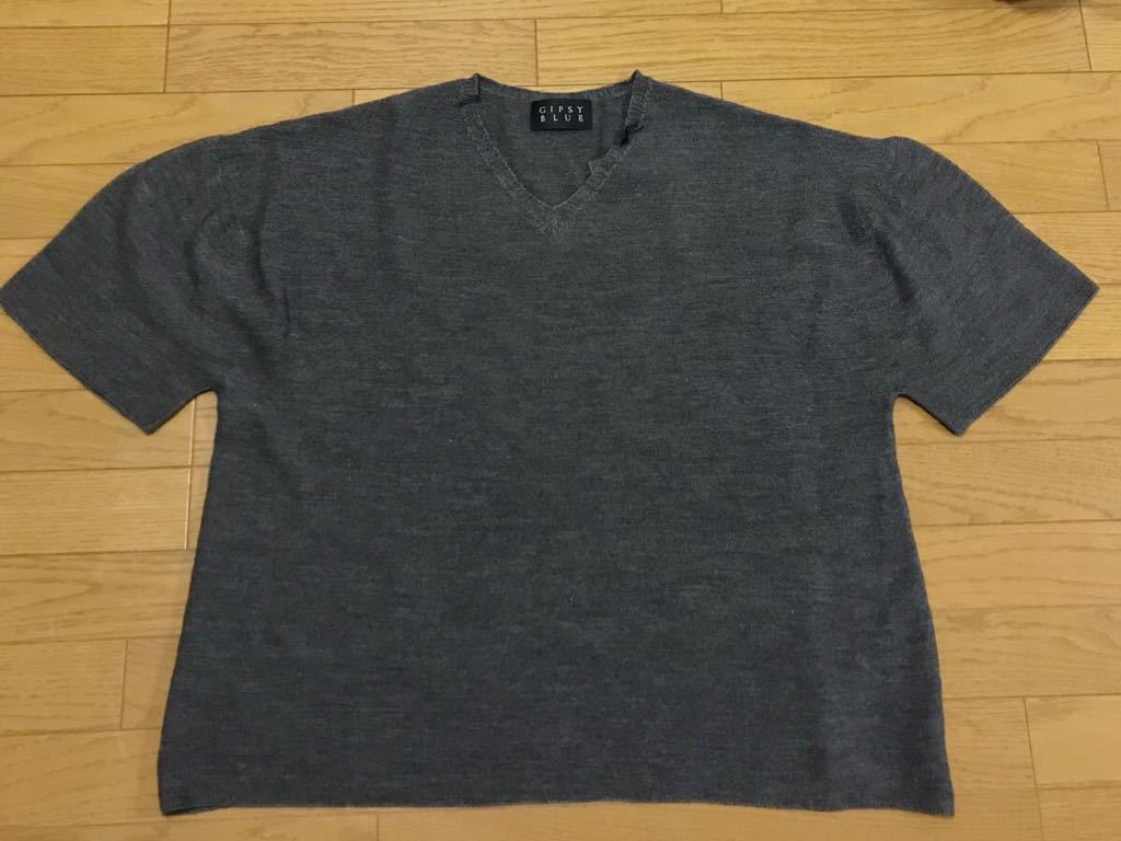 送料無料■タグ付新品■GIPSYBLUE ジプシーブルー ダークグレー Vネック 5分袖 ニット チュニック サイズF ゆったりデザイン 日本製拍卖