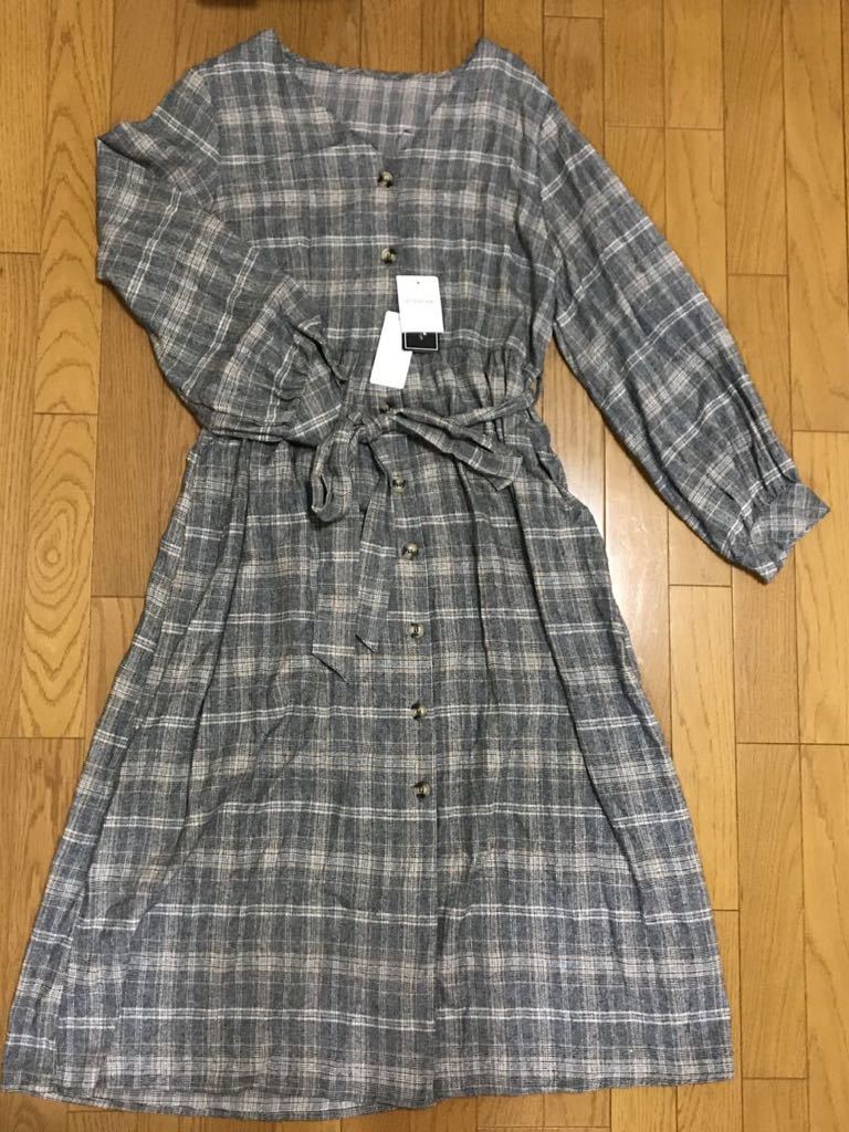 送料無料■タグ付未使用■Private Pause チェック Vネック 長袖 ロング ワンピース サイズ 3L拍卖