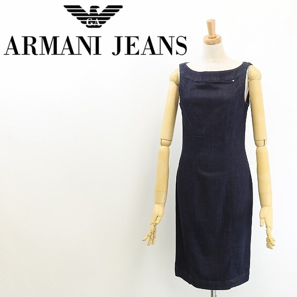 国内正規品◆ARMANI JEANS アルマーニ ジーンズ 010 series ストレッチ デニム ノースリーブ ワンピース インディゴ 38拍卖
