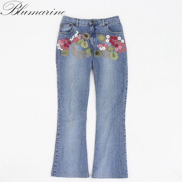 ◆Blumarine ANNA MOLINARI ブルマリン ストレッチ フラワー刺繍 ブーツカット フレア デニム パンツ ジーンズ サックスブルー 40拍卖