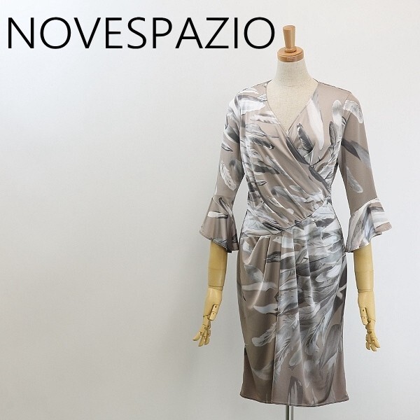 ◆NOVESPAZIO ノーベスパジオ 羽 フェザー柄 ギャザー カシュクール ワンピース 38拍卖