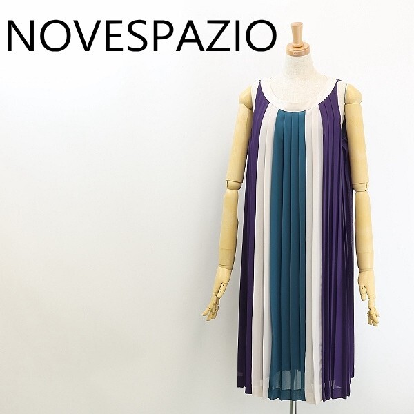 ◆NOVESPAZIO ノーベスパジオ シフォン プリーツ ノースリーブ ワンピース 紫 パープル 36拍卖