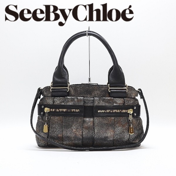 ◆SEE BY CHLOE シーバイクロエ デイトリッパー メタリックレザー 2Way 肩掛け ショルダー ハンド バッグ拍卖