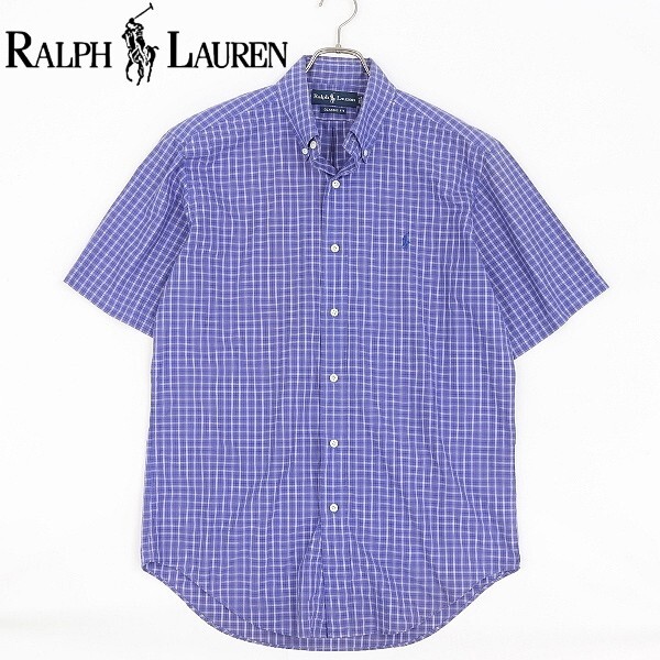 90's ヴィンテージ◆RALPH LAUREN ラルフローレン CLASSIC FIT チェック柄 ポニー刺繍 コットン 半袖 ボタンダウン シャツ M 国内正規品拍卖