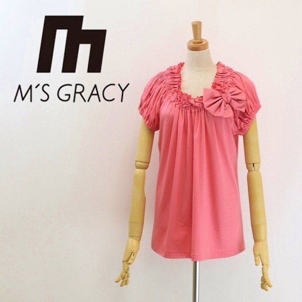 新品◆M'S GRACY エムズグレイシー コットン フリル リボン トップス ピンク 40拍卖