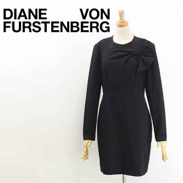 美品◆DIANE von FURSTENBERG ダイアンフォン ファステンバーグ ANNELI ストレッチ ギャザー モチーフデザイン ワンピース 黒 ブラック 6拍卖