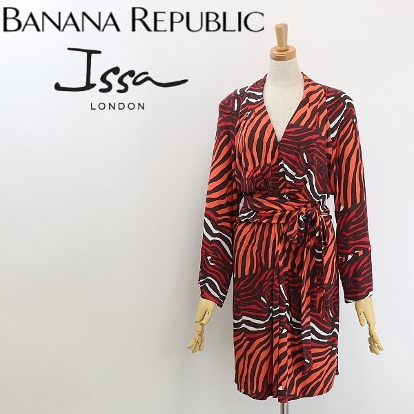◆BANANA REPUBLIC バナナ リパブリック × イッサ ロンドン 総柄 ジャージー タック ウエストリボン ワイドスリーブ ワンピース 4拍卖