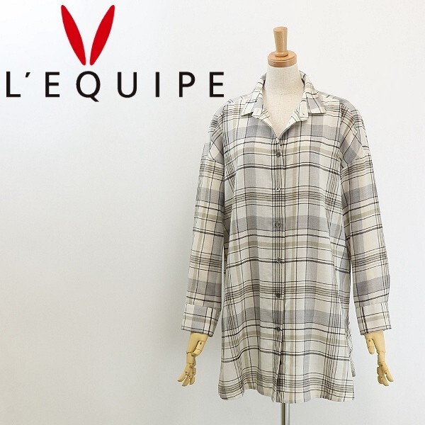 美品◆L'EQUIPE レキップ チェック柄 ドロップショルダー オーバーシルエット シャツ 38拍卖