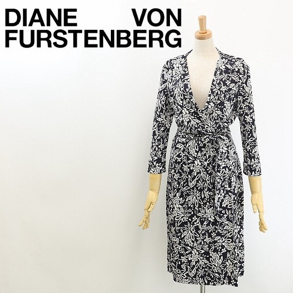美品◆DIANE von FURSTENBERG ダイアンフォン ファステンバーグ NEW JULIAN TWO シルクジャージ 総柄 ラップ ワンピース 8拍卖