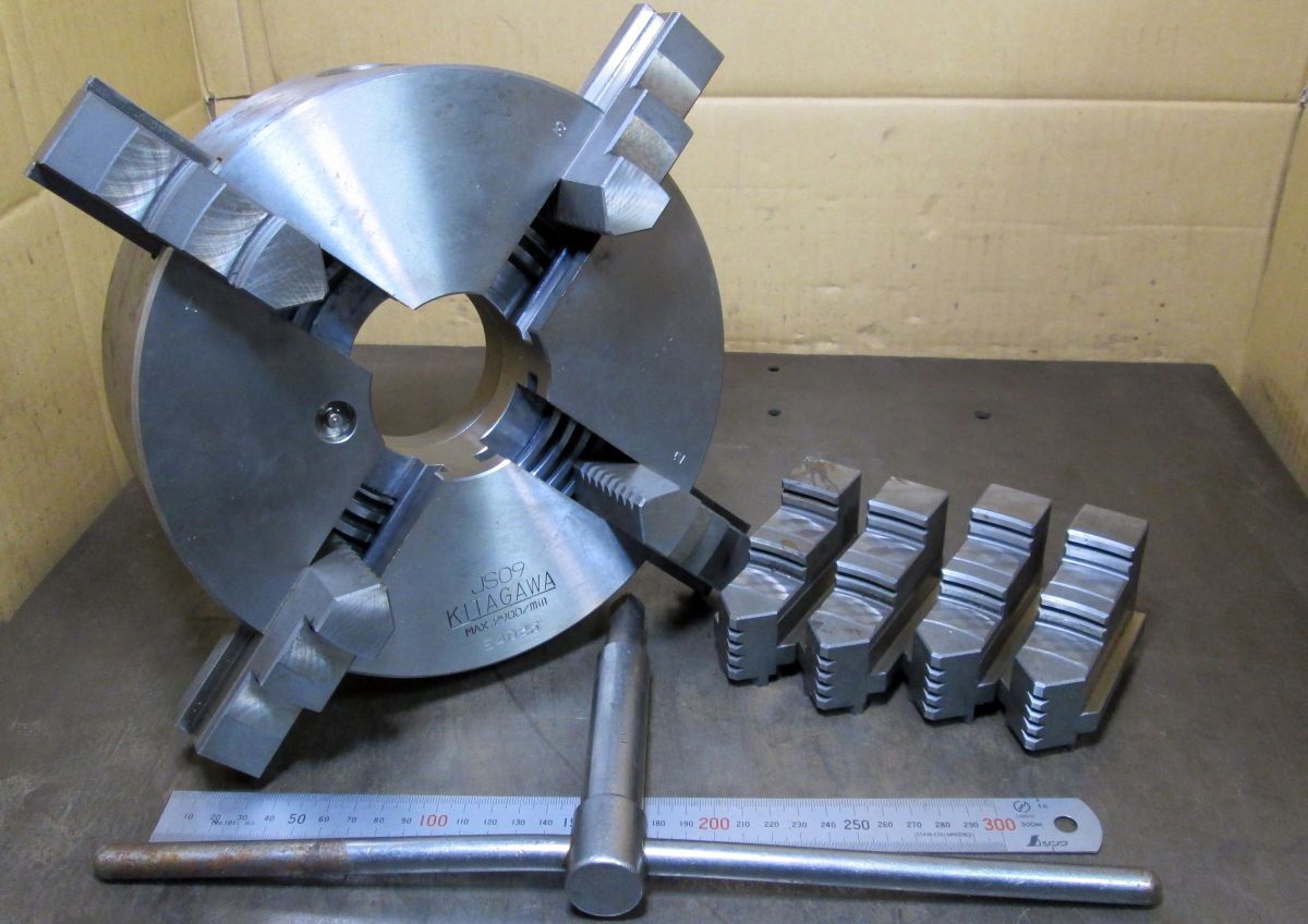 FC043 4爪 スクロールチャック KITAGAWA JS09 丸230 内、外爪、ハンドル付 中古拍卖