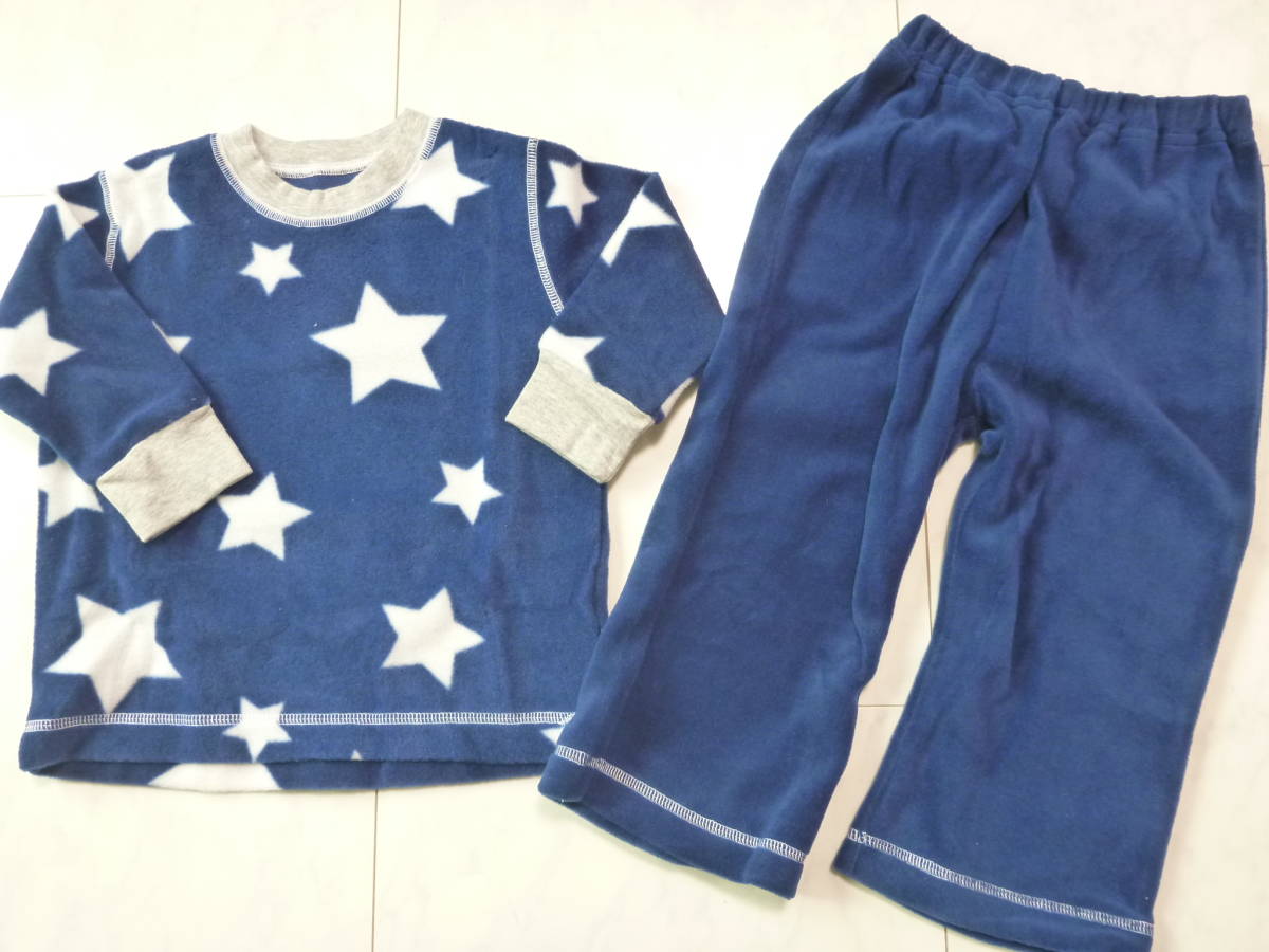 新品 星 スター 紺 暖かい フリース素材 パジャマ 90拍卖