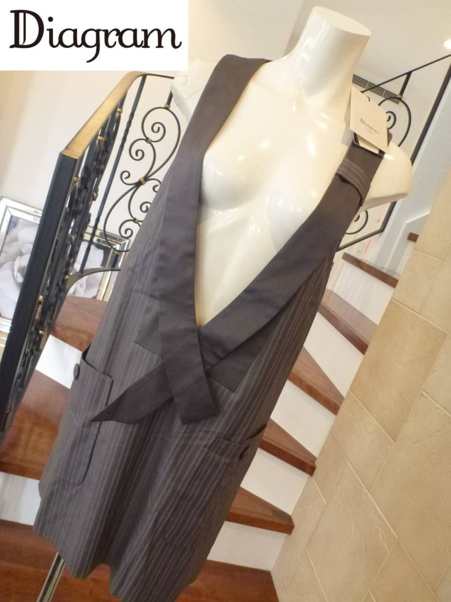 2.5万 新品 ダイアグラム グレースコンチネンタル(DIAGRAM GRACE CONTINENTAL) ★ グレー ストライプ柄 オーバーワンピース 36 M相当拍卖