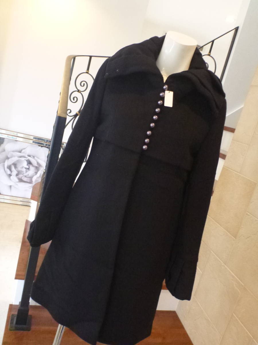 7万 美品 YLANG YLANG イランイラン ★黒×ブラックパール デザインコート M相当拍卖
