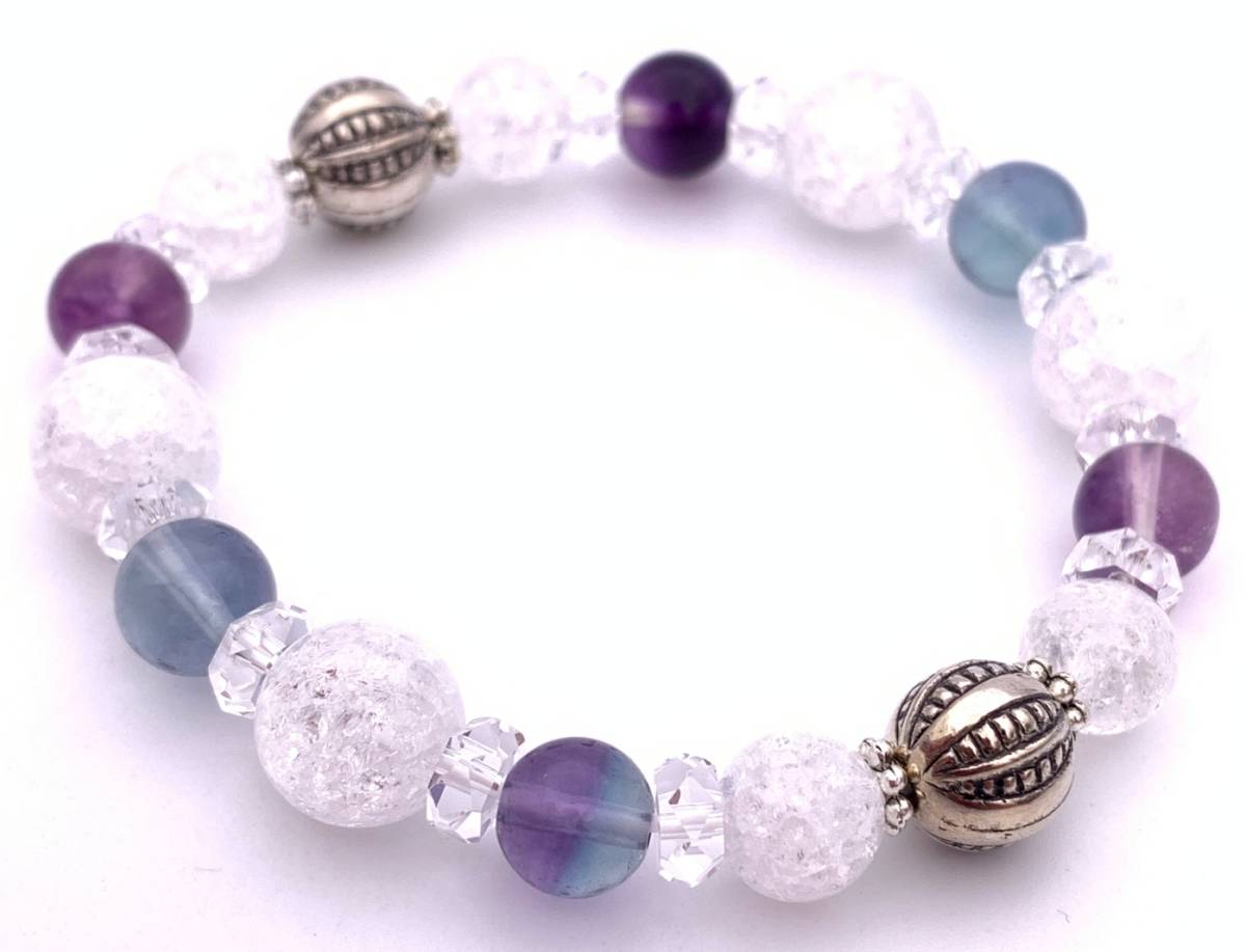 天然石フローライト&クラック水晶のブレスレット拍卖