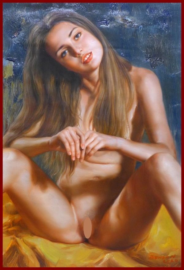 ☆☆☆油彩画 ベンソン 「あどけない娘」 若い娘の色香が漂う       CP拍卖