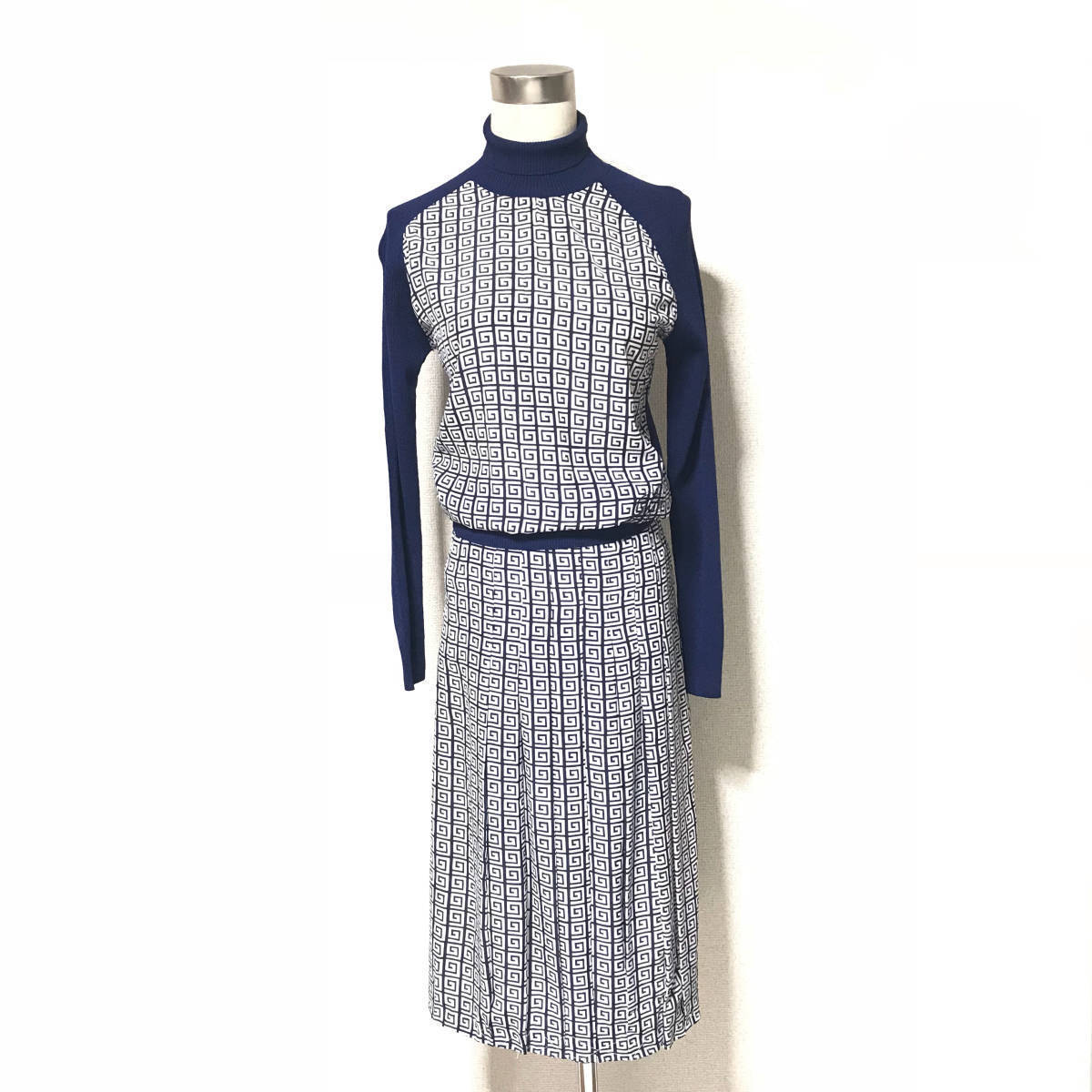 未使用★イタリヤ 伊太利屋/GKITALIYA★上下 セットアップ ドレス ワンピース 長袖 カットソー スカート うずまき柄 size 7拍卖