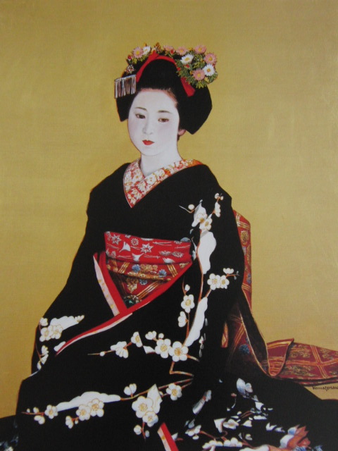 小松崎邦雄、【晴着】、希少な大判額装用画集より、美品、日本人画家、新品額装付、送料込み拍卖