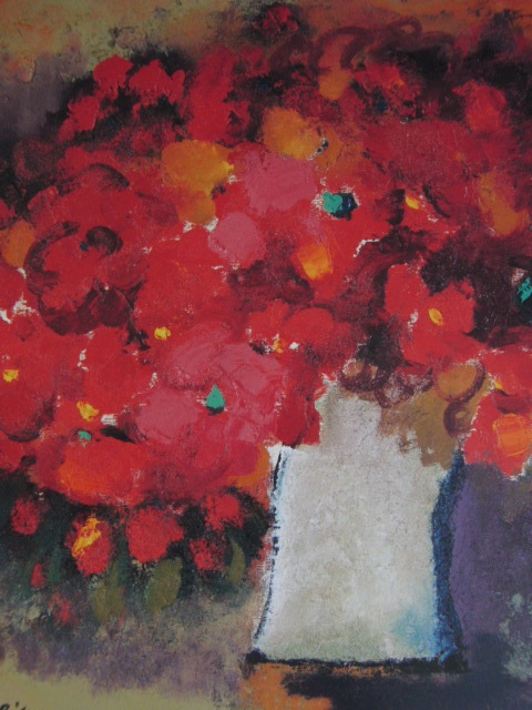 首藤百合子、【赤い花】、希少な大判額装用画集より、美品、日本人画家、新品額装付、送料込み拍卖